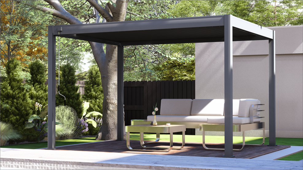 Bioklimatická pergola samostatne stojaca. rozmer 4 x 3 m, RAL 7016 - Antracit.